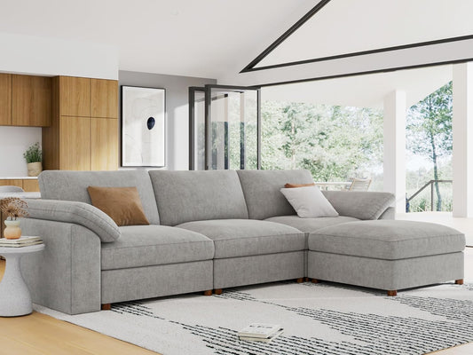 Oversized L Shape Sectional Modular Sofa,Wide Deep Seat Sectional Sofa,Fsc Certified Comfortable Chenille Grey Cloud Modular Sofa