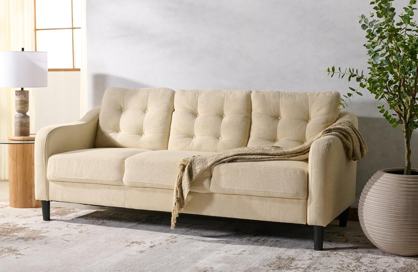 Couture Furniture Collection Nathaniel Cream Tufted 3-Seater Sofa