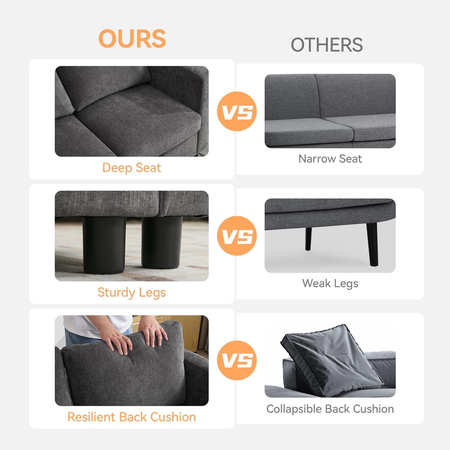 58”Modular Sectional Loveseat Sofa, Modern Love Seat 2 Seater Sofa Couch with Storage, Chenille Modular Sectional Couch for Living Room, Bedroom, Office, Small Apartment, Dark Grey