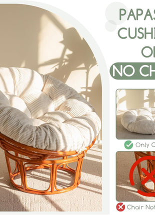 48 x 48 Inch Overstuffed Papasan Chair Cushion with Beige Corduroy Cover (Chair Not Included)