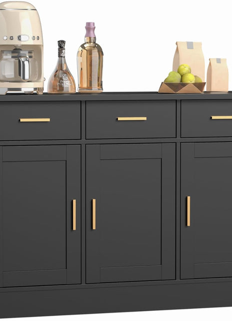 Elegant Buffet Cabinet with Storage - 47.2"W Wood Console Table for Kitchen and Living Room, Black Finish with 3 Doors and Drawers