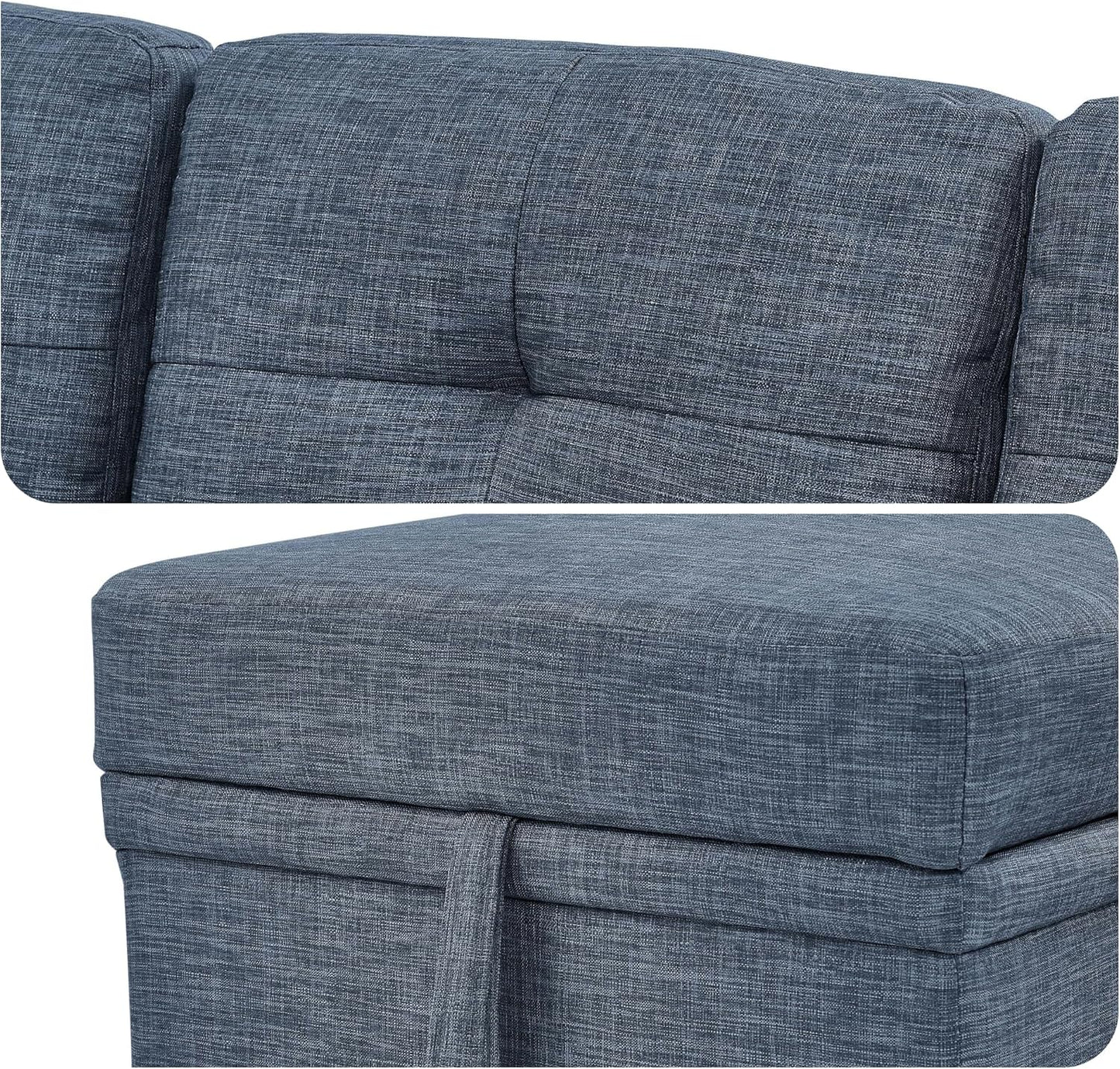 Sectional Sleeper Sofa with Pull Out Bed, L Shape Convertible Linen Couch with Storage Chaise, 2 in 1 Pull Out Sofa Bed with 2 Seats, for Living Room, Apartment, Dark Blue