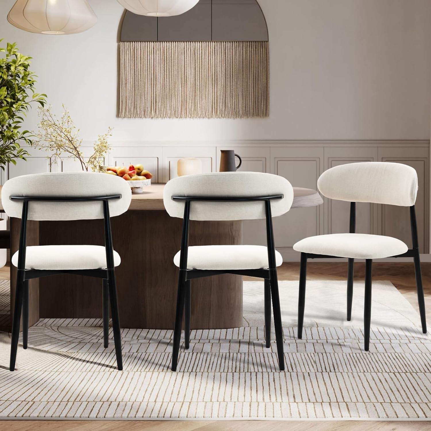 Dining Chairs Set of 4, Metal Kitchen Chairs with Modern Fabric Upholstered for Dining Room, Beige
