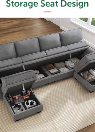 Stylish Grey U-Shaped Convertible Sectional Sofa with Storage – Ideal for Compact Living Spaces