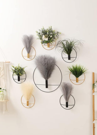 Bohemian-Inspired Metal Wall Art Set with Artificial Pampas Grass, Versatile Home Decor for Living Room, Bedroom, Bathroom, and Dining Room, 2-Pack in Black and Brown
