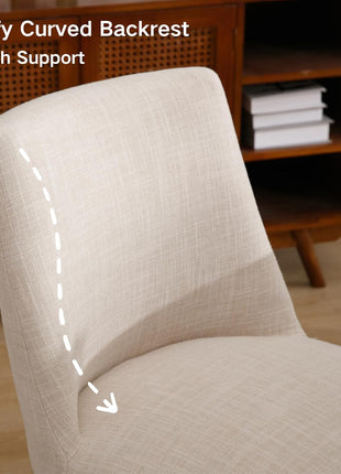 Set of 4 Beige Upholstered Linen Dining Chairs with Black Wooden Legs, Mid-Back Design, Armless Comfort for Living Room and Restaurant Use