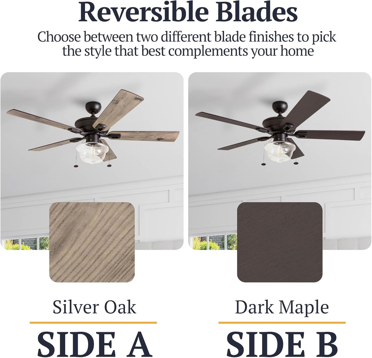 Abner Modern Farmhouse 52 Inch Ceiling Fan with Light, Outdoor Fan/Indoor Tri-Mount LED Ceiling Fan with 5 Blades, Silver Oak and Maple Brown Blade Finish Options, Bronze (80091-01)