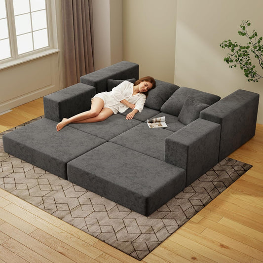 Cloud Modular Sectional Sofa, Comfy Boneless Couch for Living Room, Modern L-Shaped Couch with Reversible Chaise, Customizable Sleeper Sofa with Non Slip, No Assembly & Deep Seat, Dark Grey