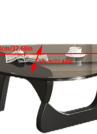 Contemporary Round Glass Coffee Table with Abstract Design, 32.68" Diameter x 22.44" Width x 15.75" Height, Black-Gray Finish for Living Room and Home Office