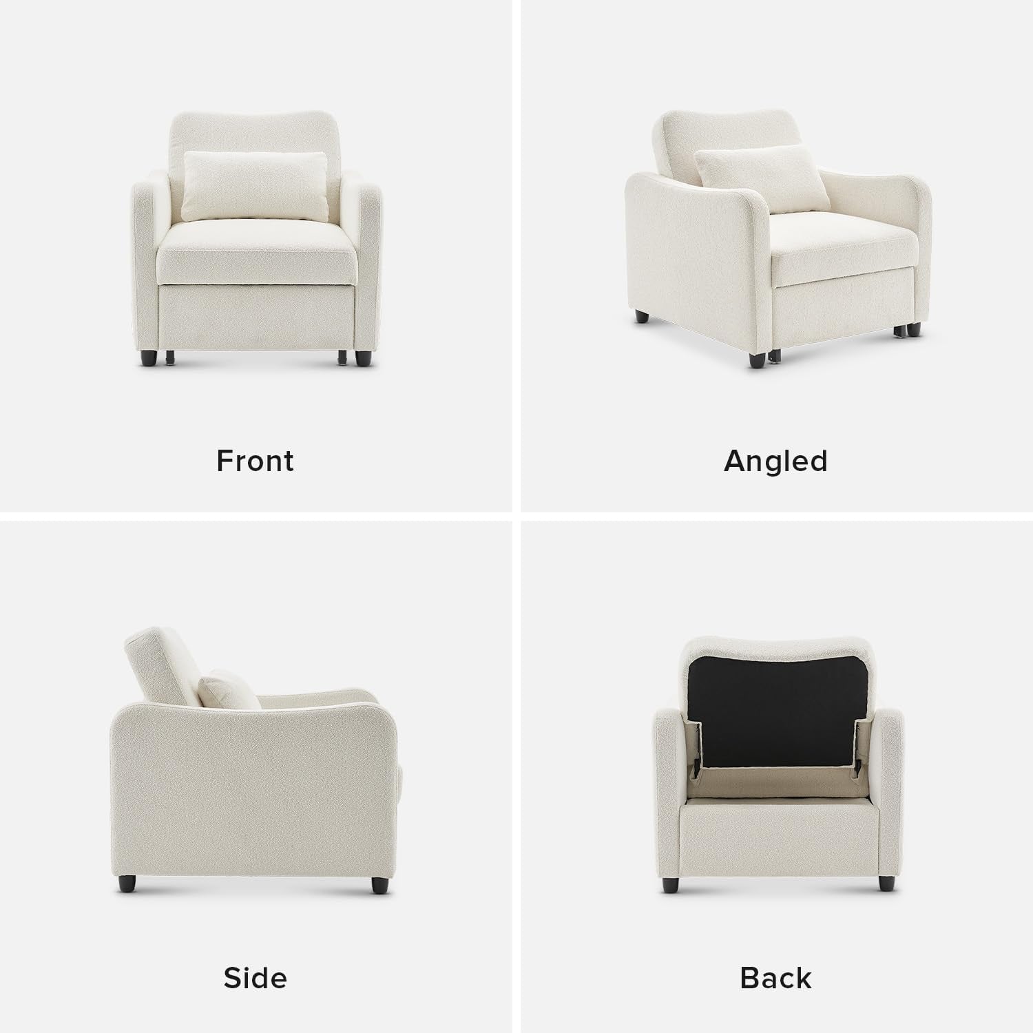 Sophie 4-In-1 Convertible Sleeper Chair Bed, Accent Chair, Chaise Lounge, Comfy Reading Armchair, Pull Out Sofa Bed with Adjustable Backrest for Living Room, Bedroom (Pearl White Boucle)