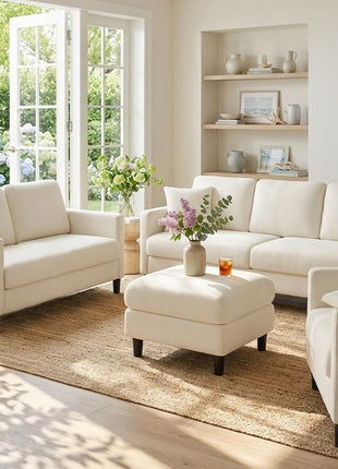 83-Inch Teddy Loveseat Sofa for Living Room - Comfy All-Wood Design with Tool-Free Setup, Includes 2 Pillows, Beige