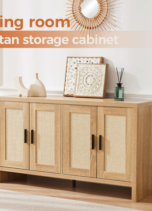 Rattan Buffet Cabinet with Adjustable Shelves, Versatile Sideboard for Kitchen, Living Room, and Dining Room