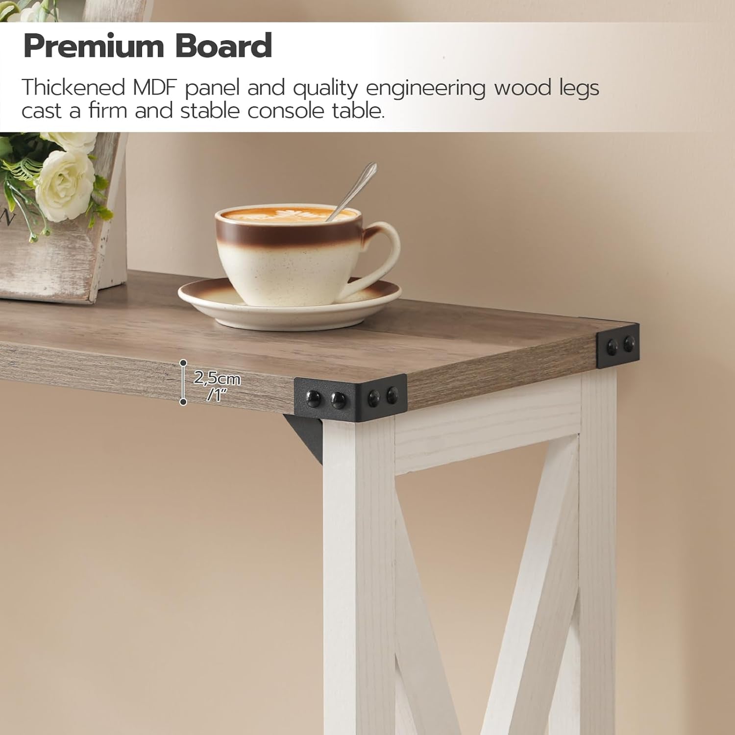 Narrow Console Table, Small Entryway Table, Farmhouse Sofa Table with 2 Open Shelves, for Hallway, Living Room, White and Greige WG08XG01