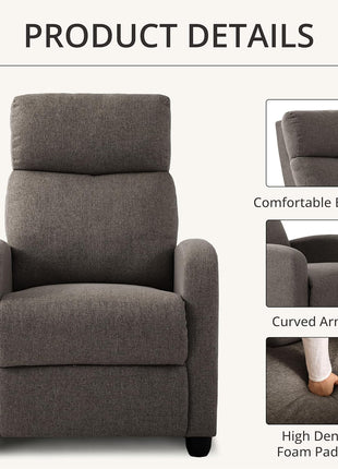 Modern Recliner Chair for Living Room - Adjustable Home Theater Seating with Soft Linen Upholstery & High Backrest, Ideal for Small Spaces, Linen Gray
