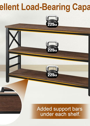 Industrial Console Table with Storage - 47-Inch Rustic 3-Tier Sofa Table for Living Room and Hallway, Engineered Wood and Metal, Brown Finish