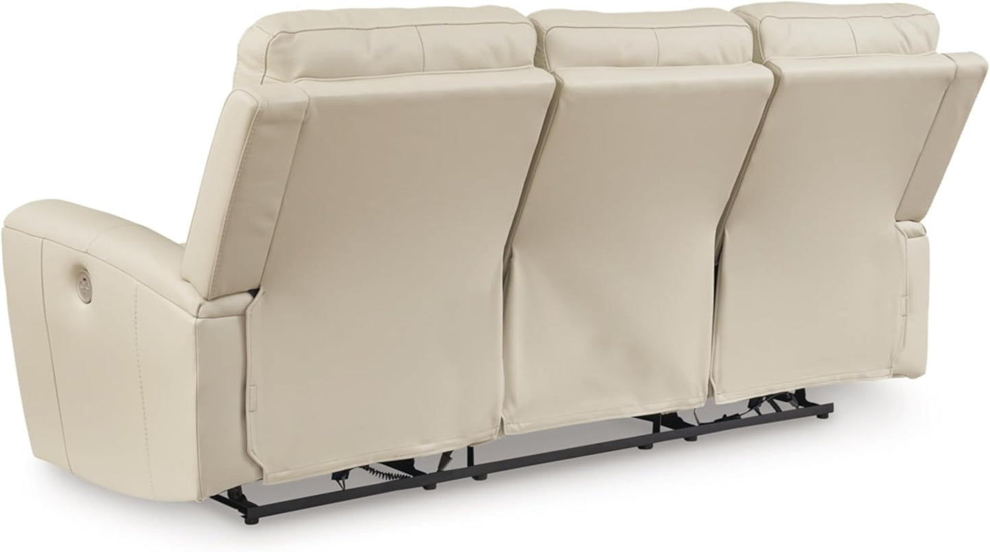 Dahlmoore Modern Leather Match Power Reclining Sofa with USB Ports, Beige