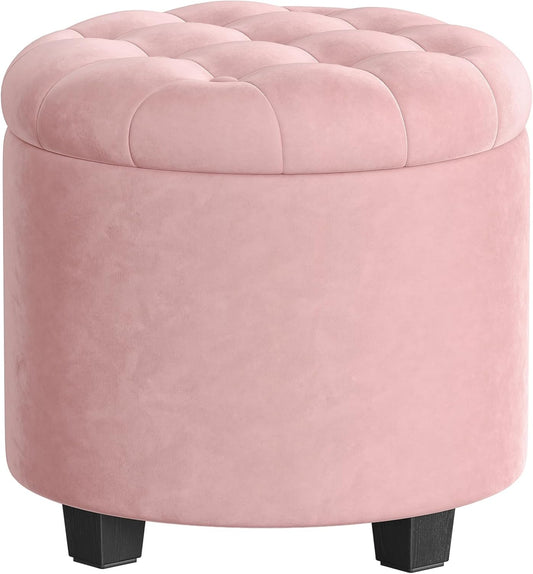 round Ottoman, Ottoman with Storage, 17.7 X 17.7 X 17.5 Inches, Foot Rest with Legs, Velvet, Load up to 330 Lb, for Living Room, Bedroom, Jelly Pink ULOM012R01