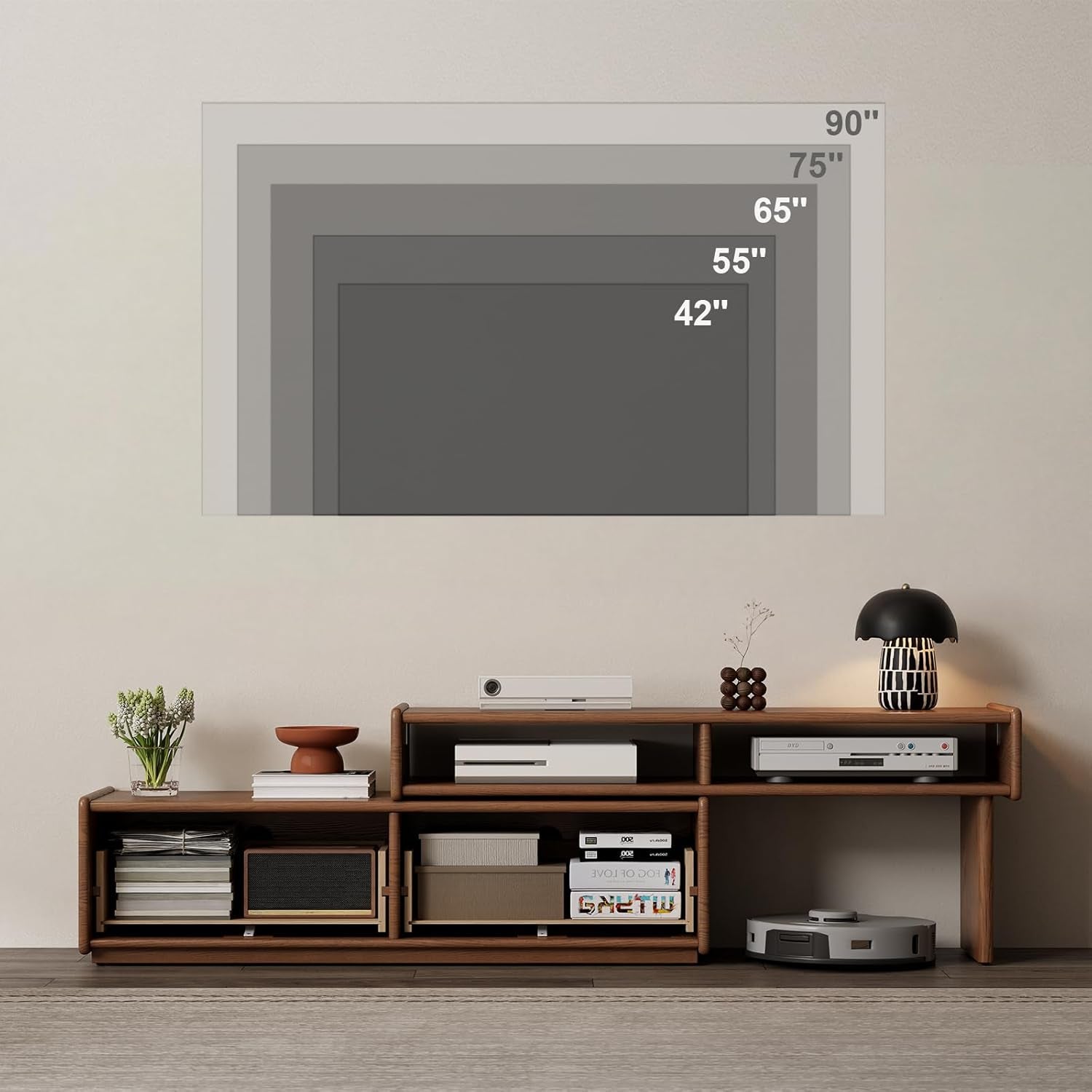 Solid Wood TV Stand for Tvs up to 65 Inch，Extendable Tv Stand with Storage and Shelf for Living Room, Bedroom, Offic