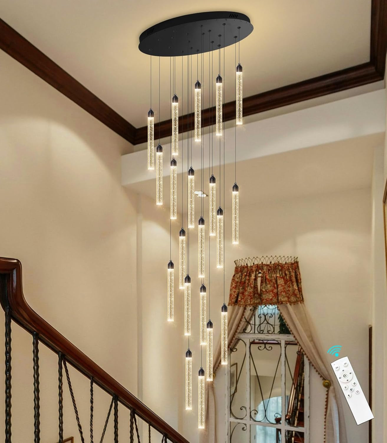 20-Lights Chandelier LED Dimmable Chandeliers for Entryway Flush Mount Ceiling Pendant Light Fixture Crystal Chandeliers for Living Room Black Finished Lighting Modern 156In High Ceiling Chandelier