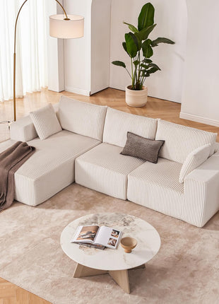 108-Inch Modular Sectional Sofa in Beige with Left-Facing Chaise, Deep-Seated Modern L-Shaped Upholstered Couch for Living Room or Bedroom