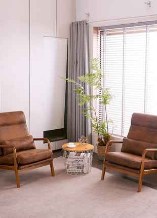 Karl Mid-Century Modern Accent Chair with Pillow, High Back Bronzing Fabric Upholstery, Solid Wood Frame, and Plush Cushion for Living Room, Bedroom, or Balcony - Brown