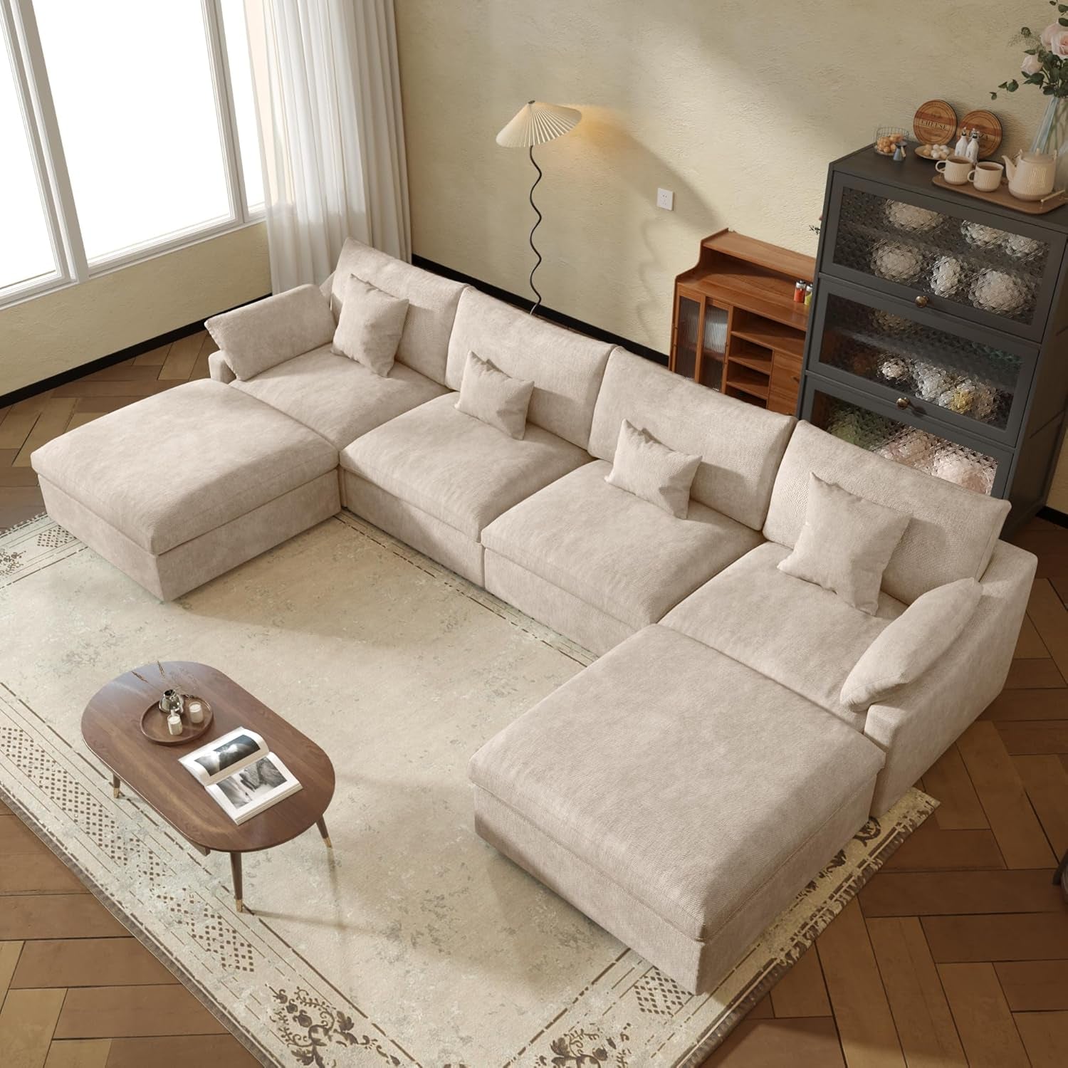 U-Shaped Sectional Couches for Living Room, Cloud Sectional Couch with Deep Seat, 155.9" Modular Sofa with Chaise, Covers Removable & Washable, Sofas Furniture for Living Room, Khaki