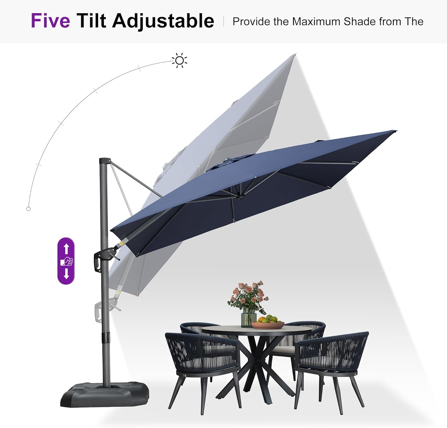 9 Feet Patio Umbrella Outdoor Cantilever Square Umbrella Aluminum Offset Umbrella with 360-Degree Rotation for Garden Deck Pool Patio, Navy Blue