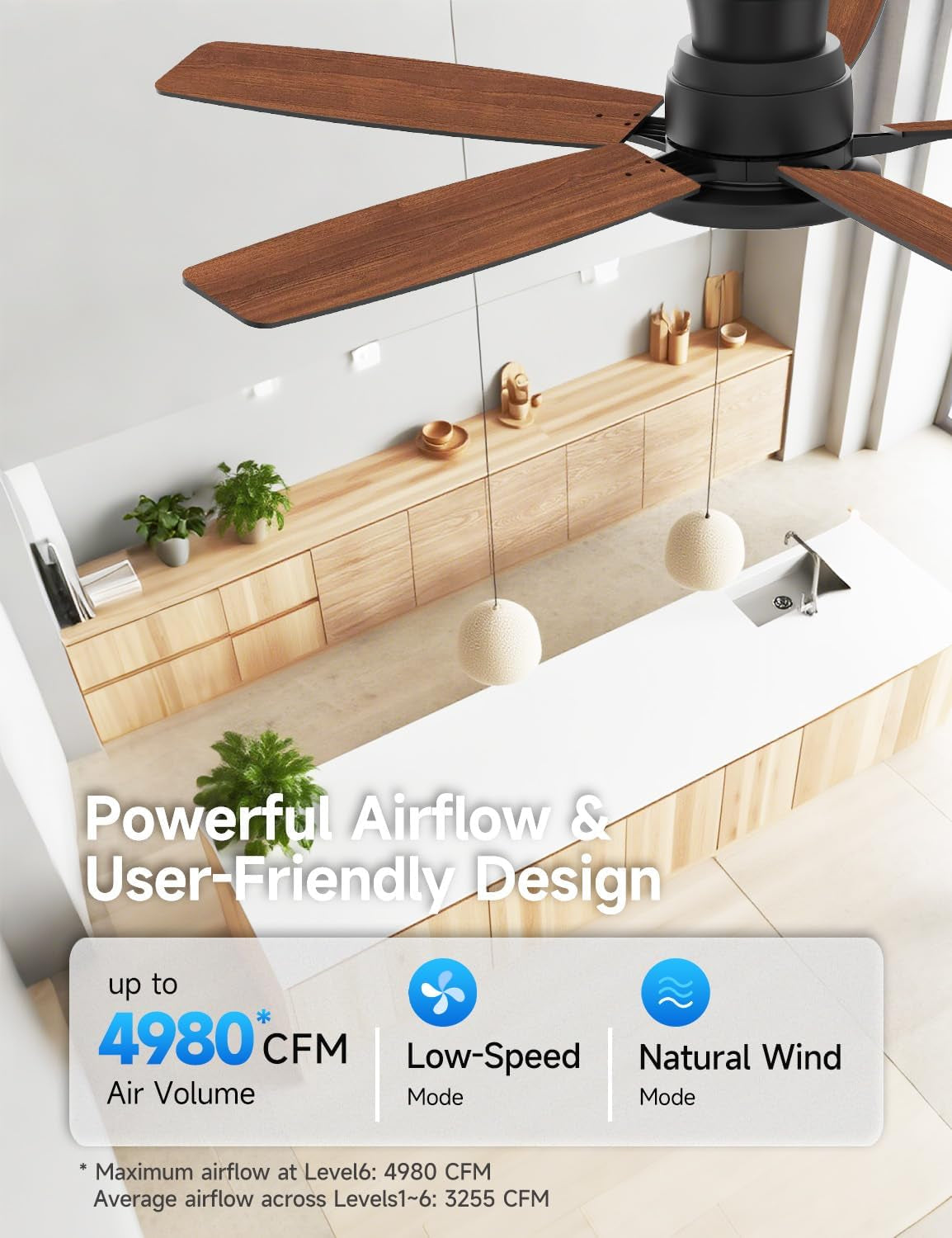 Flush Mount Ceiling Fan with Light, 52 Inch, Remote Control, 3CCT Dimmable LED, 6-Speed Silent Reversible DC Motor, Low Profile Hugger Ceiling Fan for Indoor/Outdoor 90-264V 50/60Hz Matte Black