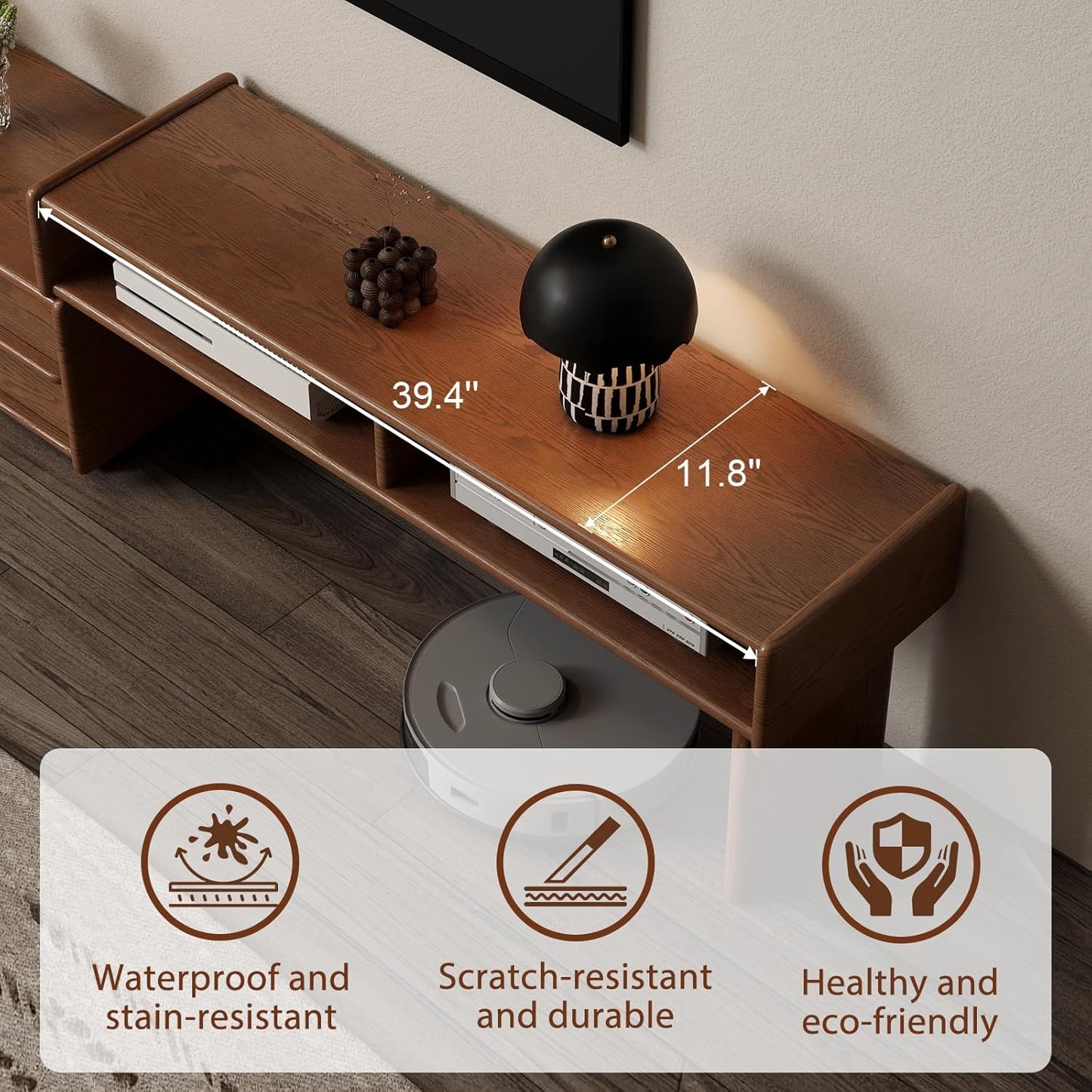 Solid Wood TV Stand for Tvs up to 65 Inch，Extendable Tv Stand with Storage and Shelf for Living Room, Bedroom, Offic