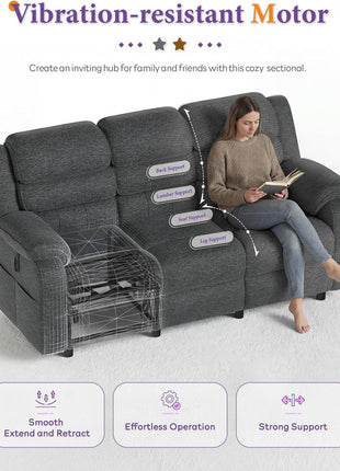 Power Reclining Sofa, 3-Seater Electric Couch with Dual Motors and Remote Control, Chenille Fabric with Side Pockets, 76.5" Wide (Grey) for Living Room and Game Room