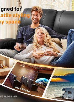 4-Seater Dual Reclining Sofa with Flip-Back Console, Modern PU Leather Couch for Living Room/RV, Featuring Storage Drawer, USB Ports, Cup Holder, and Cell Phone Holder in Black