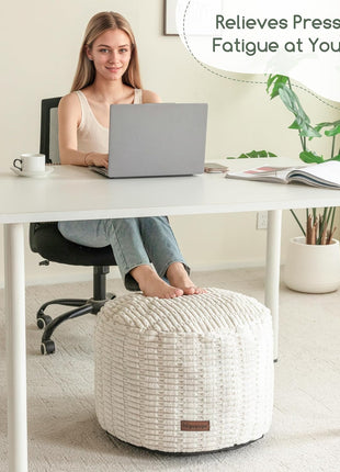 Contemporary Foam-Filled Pouf Ottoman - Elegant Round Foot Rest for Living Room, 20 x 15 Inches, Beige Boho Relaxation Stool for Events and Gatherings