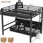 Queen over Queen Metal Bunk Bed with Storage Drawers and Shelves, Heavy Duty Bunk Beds with LED Lights and Charging Station for Kids,Adults,Convertible into a Sofa Bed,Black