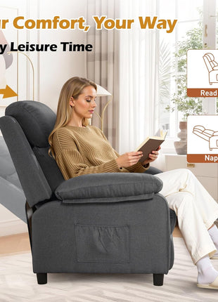 Padded Recliner Chair with Side Pockets for Adults - Compact Living Room Lounge Chair for Small Spaces (Linen)