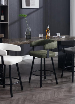 Contemporary Set of 2 Green Counter Height Bar Stools - Upholstered Leather with Metal Legs and Footrest, Perfect for Dining Rooms, Home Bars, Kitchen Islands, and Pubs, 25 Inch