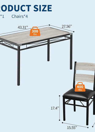 4-Piece Rustic Gray Wood Dining Table Set with Upholstered Chairs for Small Spaces and Apartments