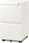 2 Drawer Mobile File Cabinet with Lock, Commercial Vertical Filing Cabinet for Home Office, White
