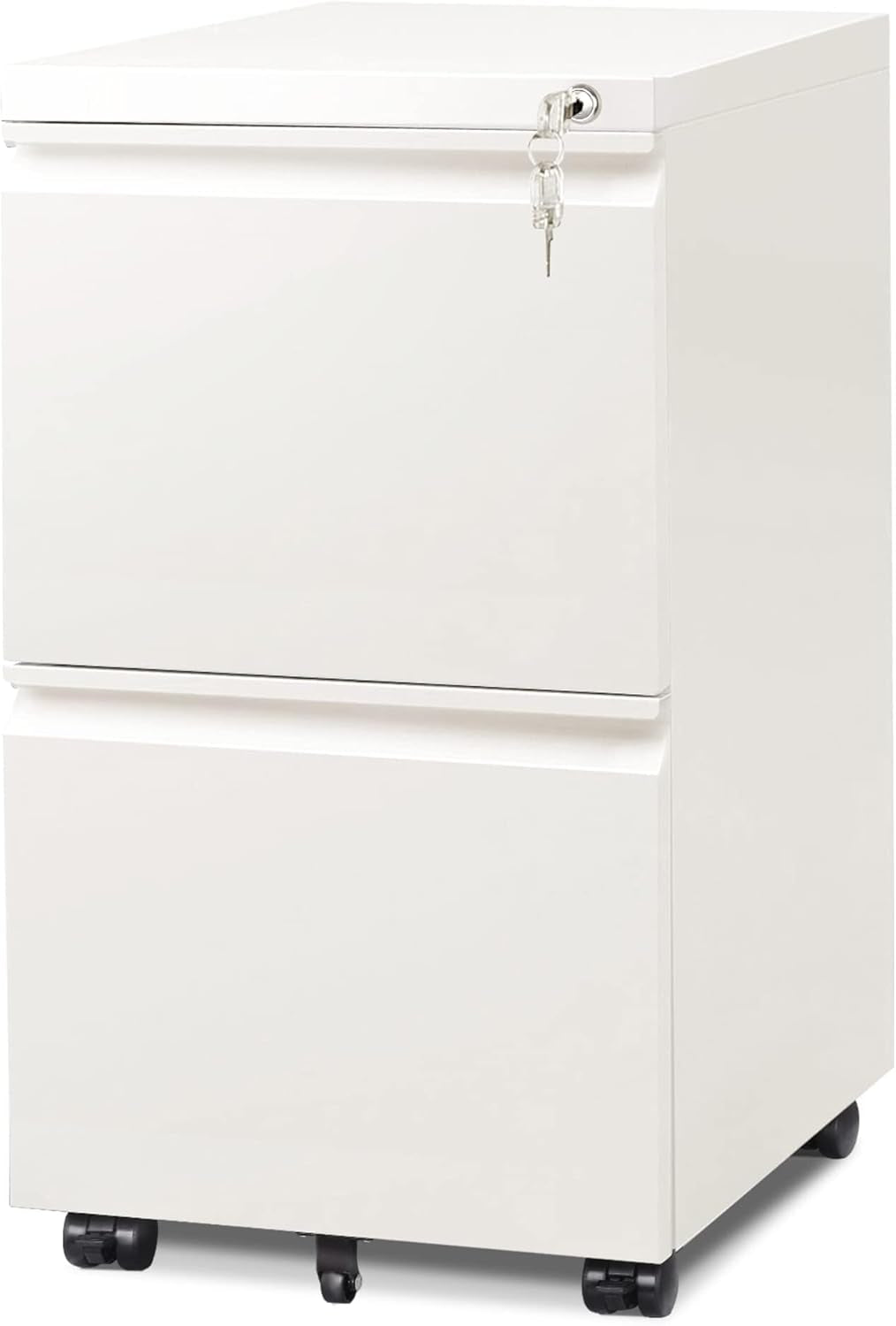 2 Drawer Mobile File Cabinet with Lock, Commercial Vertical Filing Cabinet for Home Office, White