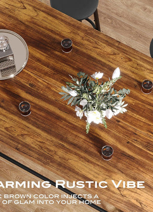 Industrial 63-Inch Rectangular Wood Dining Table with Metal Footrest and Sturdy Frame for Dining Room and Home Bar (Brown)