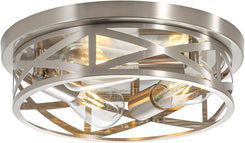 3-Light Close to Ceiling Light Fixtures, 13 Inch Brushed Nickle Flush Mount Ceiling Light Modern Indoor Metal Cage Cross Ceiling Lights for Kitchen Bedroom Laundry Bathroom Foyer Hallway Office