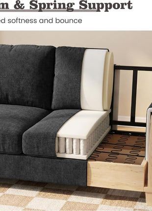 Deep Seat Loveseat and 3-Seater Sofa Set, 89" Couch for Living Room, 2-Piece Sleeper Sofa in Dark Grey Chenille for Apartments