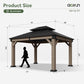 10' X 12' Outdoor Wood Gazebo, Hardtop Gazebo Permanent Wooden Pavilion with Galvanized Steel Double Roof, for Patio, Garden, Deck, Cedar Wood