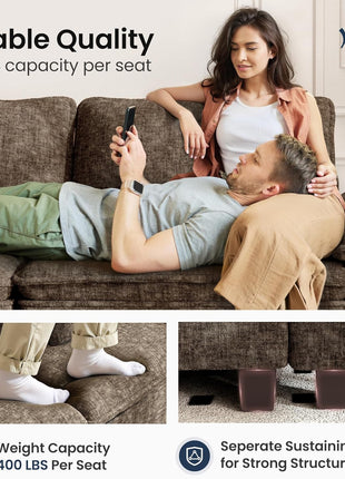Cloud Modular Couch Sets: 123.6" U-Shaped Sectional Sofa with 5-Seater Capacity and 2 Movable Ottomans, Chenille Fabric in Taupe for Living Room