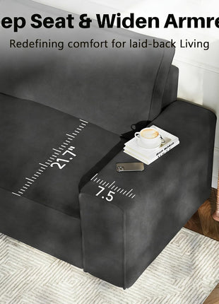 85-Inch Chenille Upholstered Sofa for Living Room - 3-Seater Modern Design with Wide Armrests and Thick Spring Cushions in Dark Grey Suitable for Apartment, Office, Bedroom, or Small Spaces