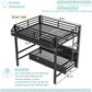 Full over Full Bunk Bed with Storage Shelves and Drawers, Metal Bunk Beds with Lights and USB Ports, Lower Bunkbed Can Be Converted, for Guest Room, Bedroom, Dorms, Muti-Function and Noise-Free, Black