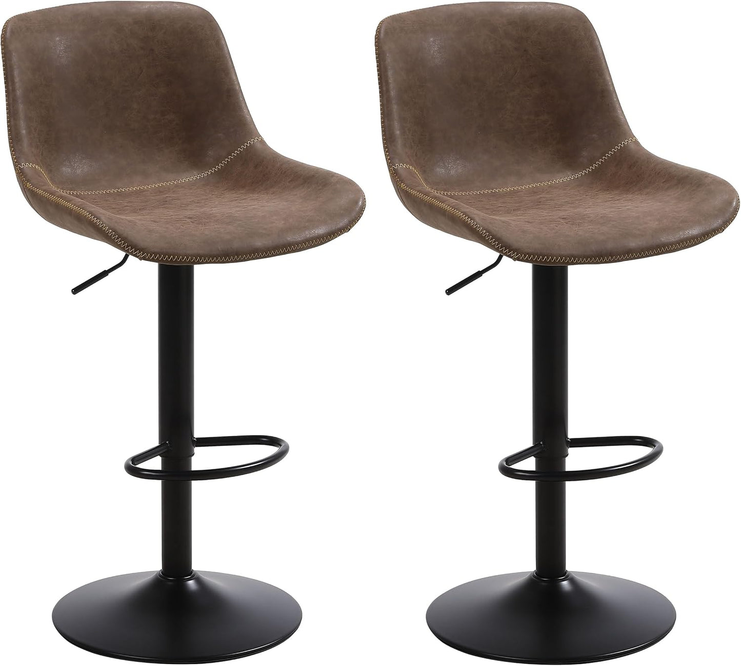 Bar Stools Set of 2, Swivel Counter Height Barstools with Back, Adjustable Modern Bar Chairs, Tall Armless PU Leather Kitchen Island Stool, Brown