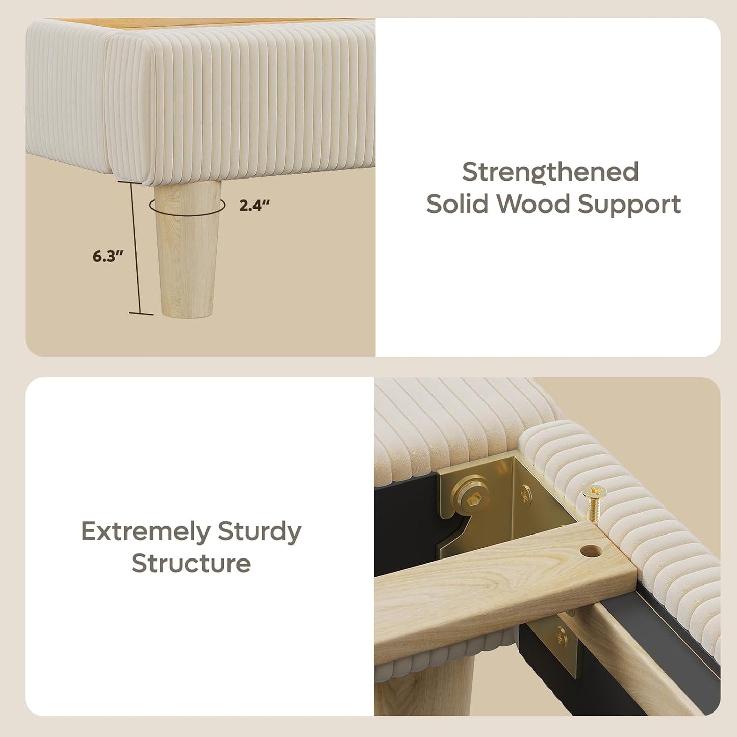 Bed Frame Queen Size with Headboard,Platform Bed Frame Upholstered with LED Lighting,Solid Wooden Bed Frame Slats Support,No Box Spring Needed, Never Squeaks, Easy Assembly,Beige