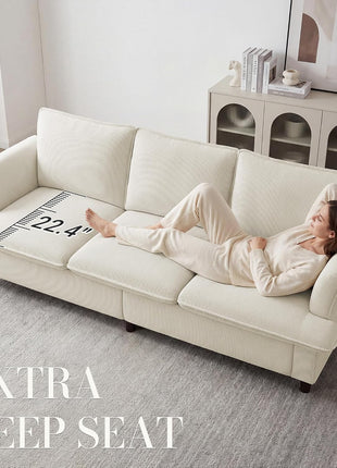 Three-Seater Corduroy Sofa, 89" Modern Couch with Deep Seat for Living Room, Office, Bedroom, and Apartment (Pillows Not Included) | Breathable, Pet-Friendly Material with Strong Support