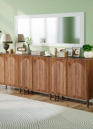 94.5” Mid-Century Modern Fluted Sideboard Buffet Cabinet with Storage for Dining Room, Kitchen, and Living Room