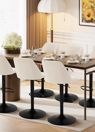 Set of 2 Adjustable Fabric Bar Stools - 360° Swivel Counter Height Chairs with Cushioned Seat and Sturdy Metal Base for Dining Room and Kitchen Island, 250 lbs Capacity